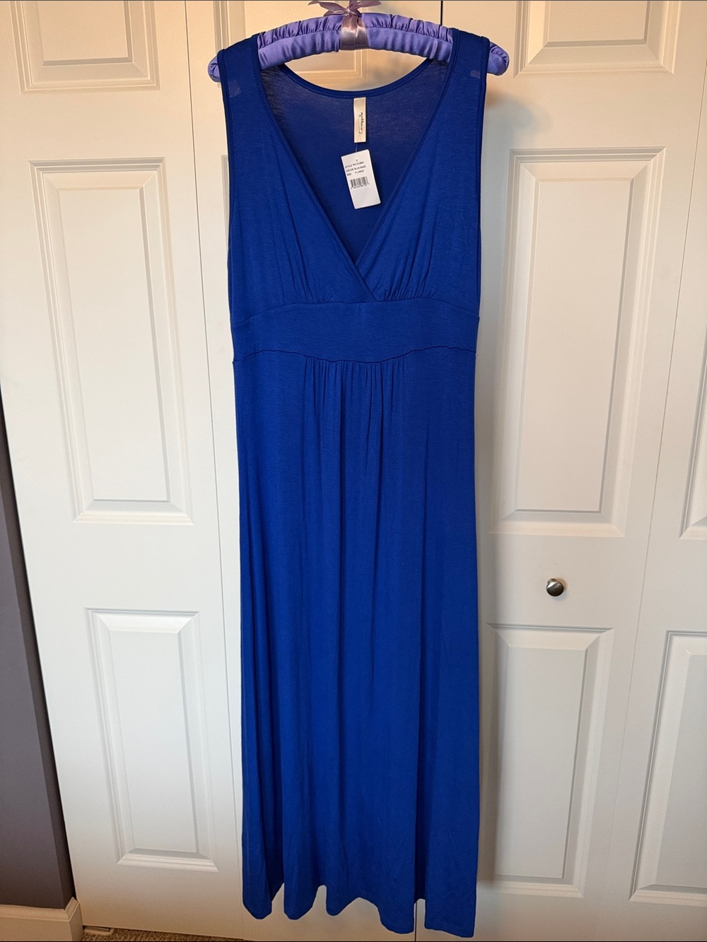 Loveappella Cobalt Blue Sleeveless V-Neck Maxi Dress
